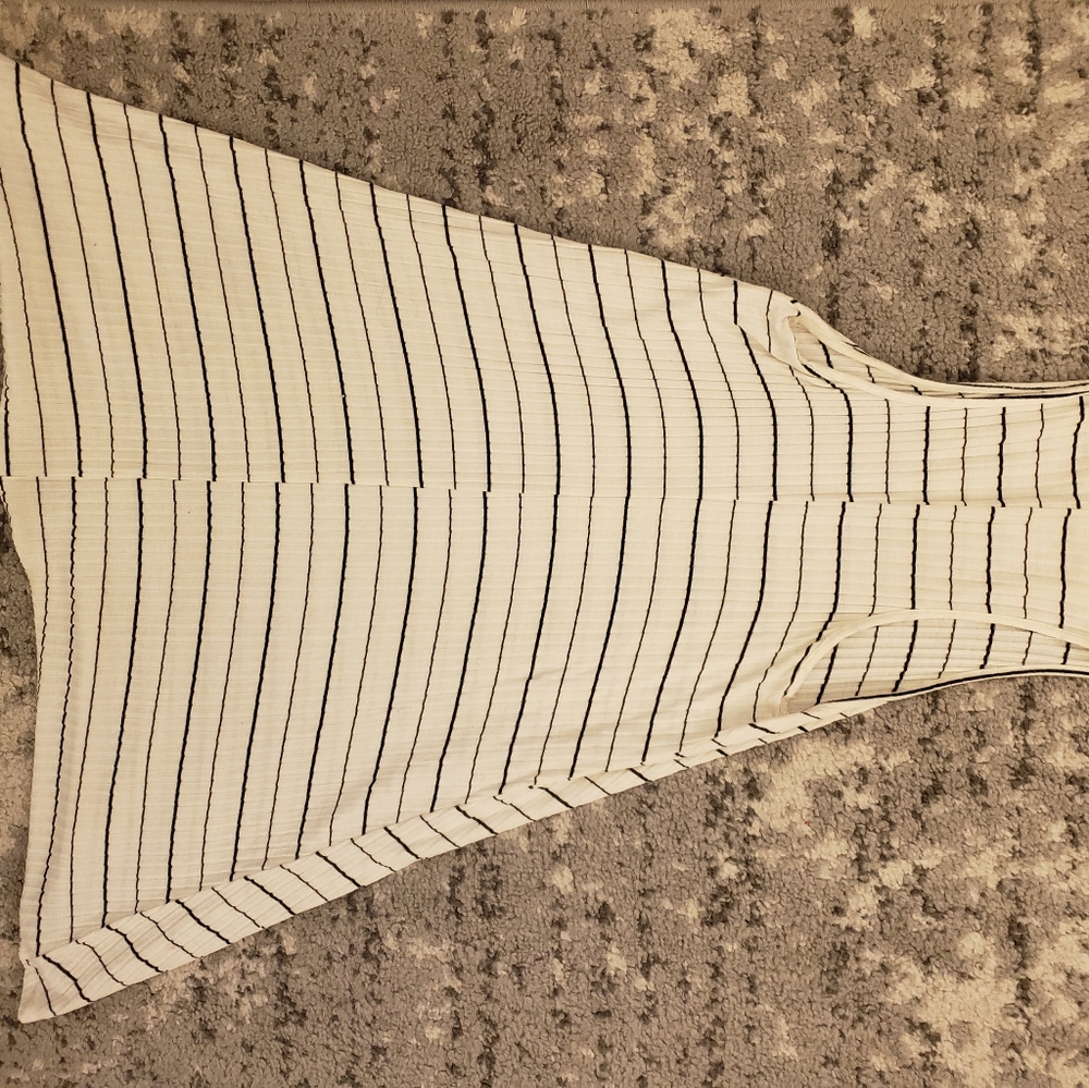 Jersey High Neck Shift Dress White Black Stripes
